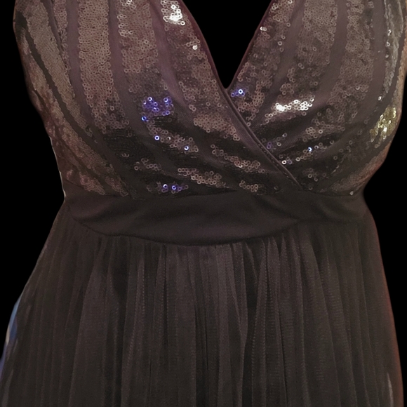 Blashe Long Black Dress with Sequin Top Sheer Bottom - Picture 7 of 13